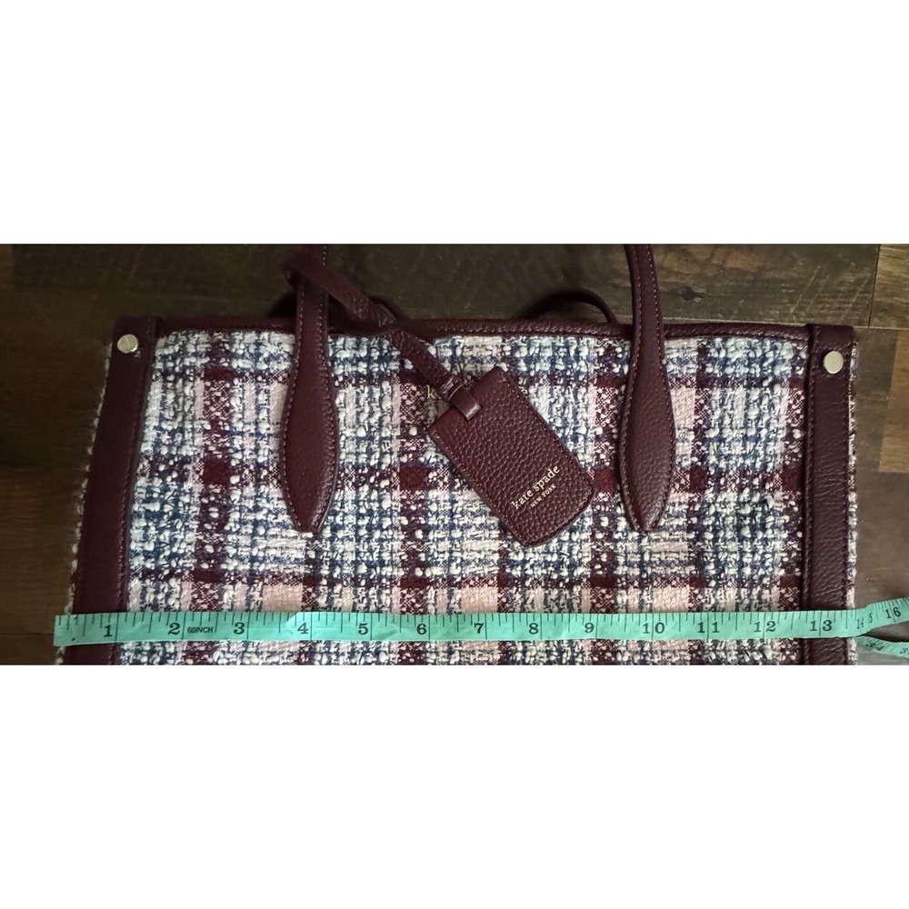 Kate Spade Plaid Burgundy Blue White Tweed Tote Shoulder Bag NWOT - Picture 16 of 16